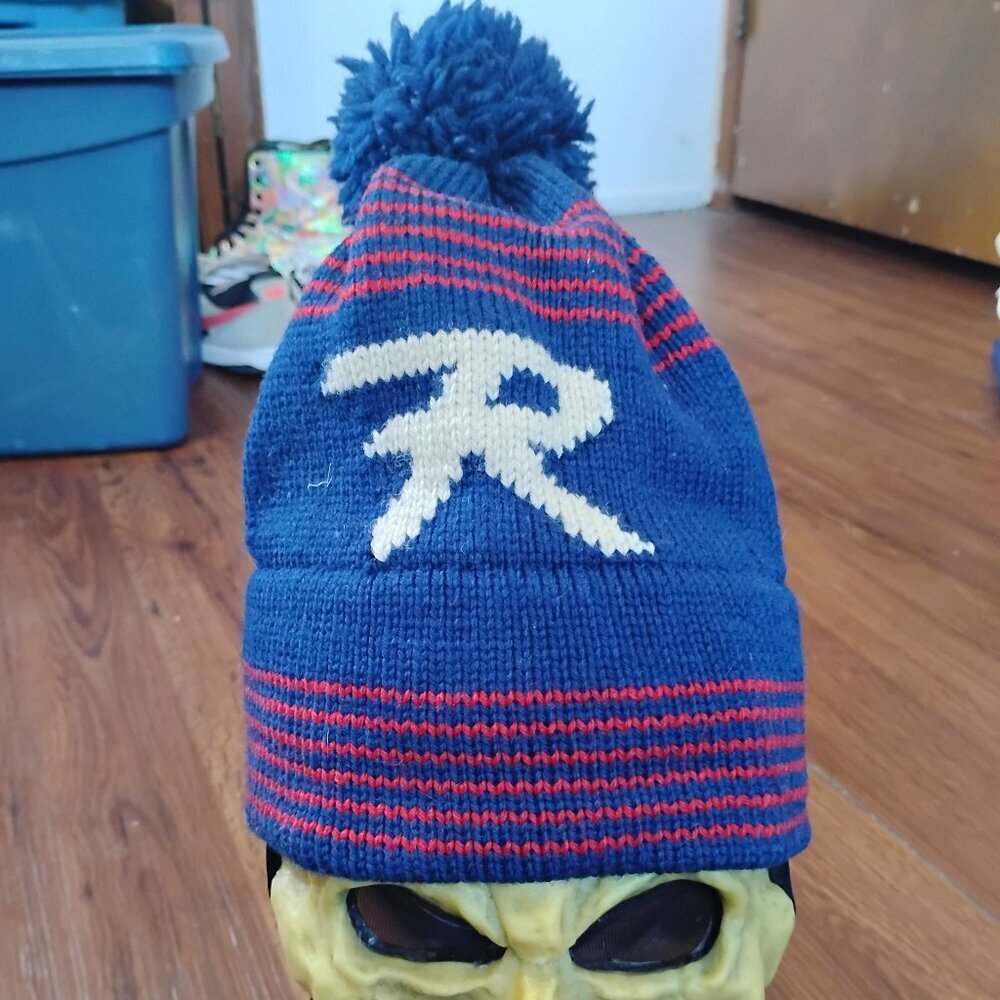 Vintage Striped Knit Wool Pom Beanie Winter Hat